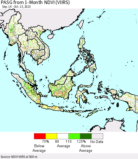 South East Asia PASG from 1-Month NDVI (VIIRS) Thematic Map For 10/8/2023 - 10/15/2023