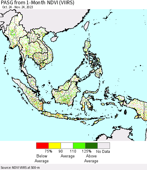 South East Asia PASG from 1-Month NDVI (VIIRS) Thematic Map For 11/17/2023 - 11/24/2023