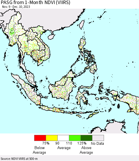 South East Asia PASG from 1-Month NDVI (VIIRS) Thematic Map For 12/3/2023 - 12/10/2023