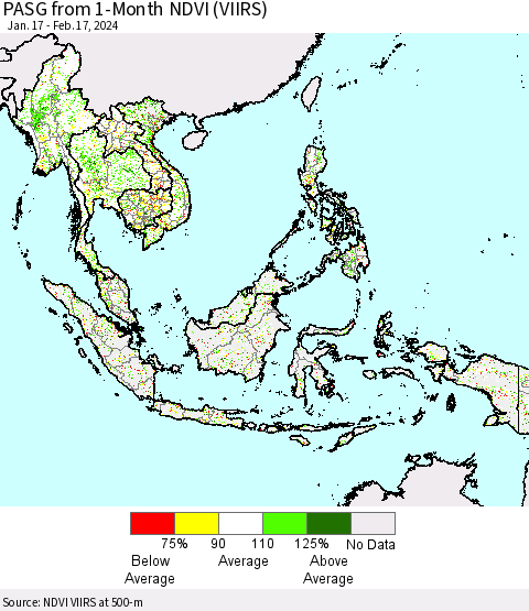 South East Asia PASG from 1-Month NDVI (VIIRS) Thematic Map For 2/10/2024 - 2/17/2024