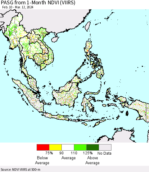South East Asia PASG from 1-Month NDVI (VIIRS) Thematic Map For 3/5/2024 - 3/12/2024