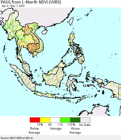 South East Asia PASG from 1-Month NDVI (VIIRS) Thematic Map For 4/30/2024 - 5/7/2024