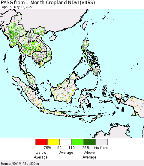 South East Asia PASG from 1-Month Cropland NDVI (VIIRS) Thematic Map For 5/9/2022 - 5/16/2022