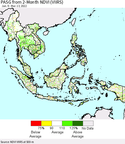 South East Asia PASG from 2-Month NDVI (VIIRS) Thematic Map For 3/6/2022 - 3/13/2022