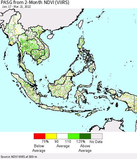 South East Asia PASG from 2-Month NDVI (VIIRS) Thematic Map For 3/14/2022 - 3/21/2022