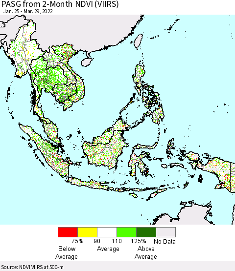 South East Asia PASG from 2-Month NDVI (VIIRS) Thematic Map For 3/22/2022 - 3/29/2022