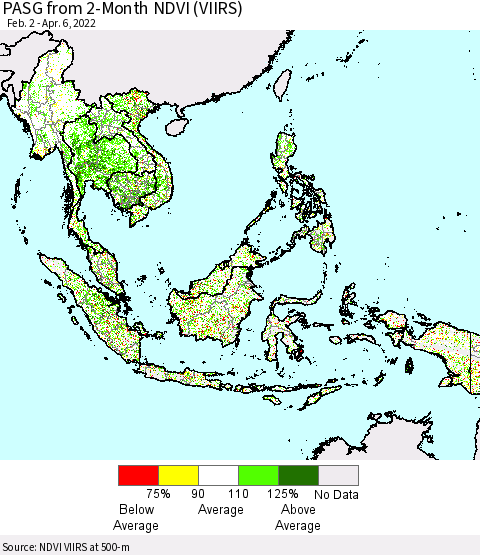South East Asia PASG from 2-Month NDVI (VIIRS) Thematic Map For 3/30/2022 - 4/6/2022