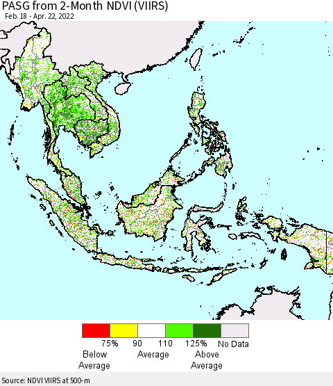 South East Asia PASG from 2-Month NDVI (VIIRS) Thematic Map For 4/15/2022 - 4/22/2022