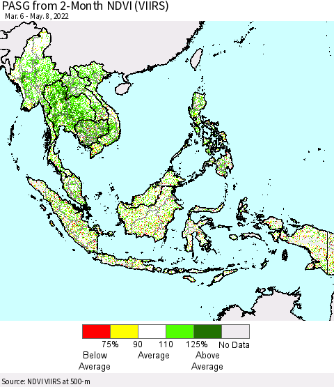 South East Asia PASG from 2-Month NDVI (VIIRS) Thematic Map For 5/1/2022 - 5/8/2022