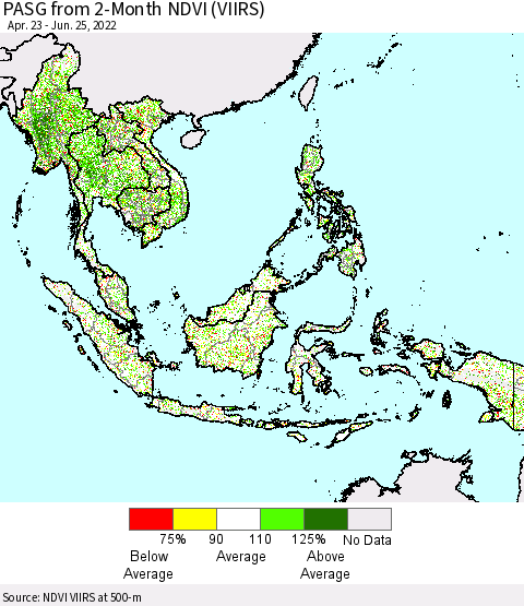 South East Asia PASG from 2-Month NDVI (VIIRS) Thematic Map For 6/18/2022 - 6/25/2022