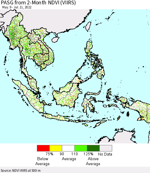 South East Asia PASG from 2-Month NDVI (VIIRS) Thematic Map For 7/4/2022 - 7/11/2022