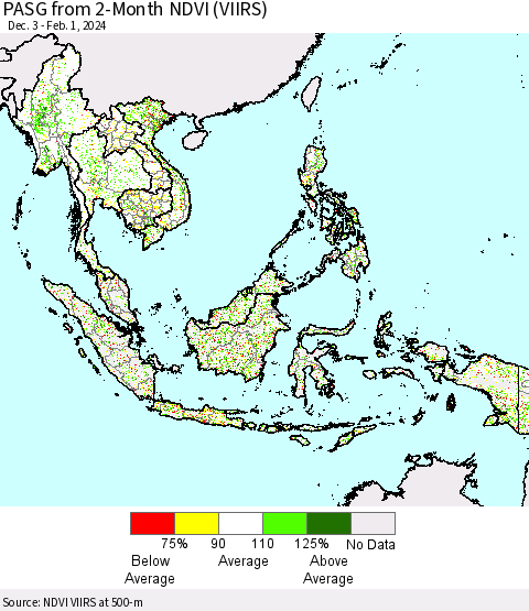South East Asia PASG from 2-Month NDVI (VIIRS) Thematic Map For 1/25/2024 - 2/1/2024
