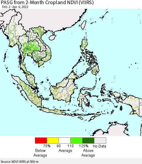 South East Asia PASG from 2-Month Cropland NDVI (VIIRS) Thematic Map For 3/30/2022 - 4/6/2022