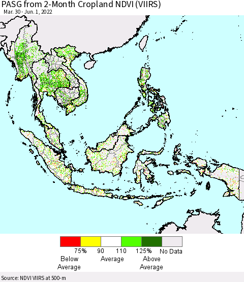 South East Asia PASG from 2-Month Cropland NDVI (VIIRS) Thematic Map For 5/25/2022 - 6/1/2022