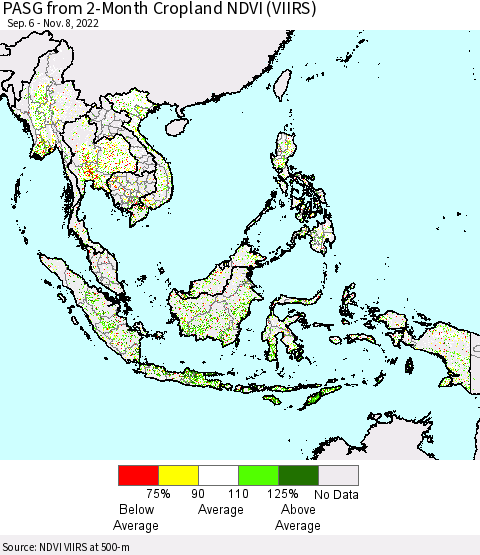 South East Asia PASG from 2-Month Cropland NDVI (VIIRS) Thematic Map For 11/1/2022 - 11/8/2022