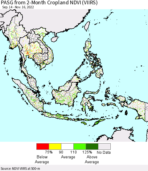 South East Asia PASG from 2-Month Cropland NDVI (VIIRS) Thematic Map For 11/9/2022 - 11/16/2022