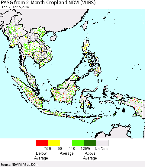 South East Asia PASG from 2-Month Cropland NDVI (VIIRS) Thematic Map For 3/29/2024 - 4/5/2024