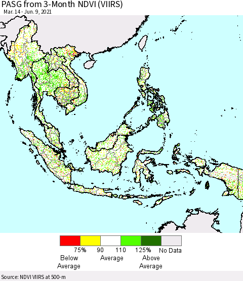 South East Asia PASG from 3-Month NDVI (VIIRS) Thematic Map For 6/2/2021 - 6/9/2021