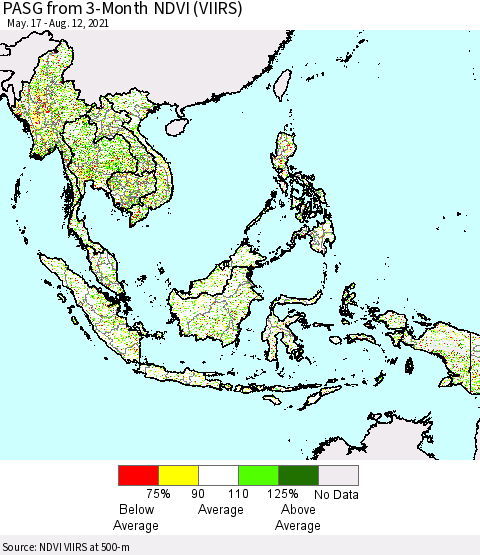 South East Asia PASG from 3-Month NDVI (VIIRS) Thematic Map For 8/5/2021 - 8/12/2021