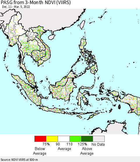 South East Asia PASG from 3-Month NDVI (VIIRS) Thematic Map For 2/26/2022 - 3/5/2022