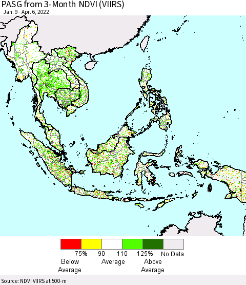 South East Asia PASG from 3-Month NDVI (VIIRS) Thematic Map For 3/30/2022 - 4/6/2022