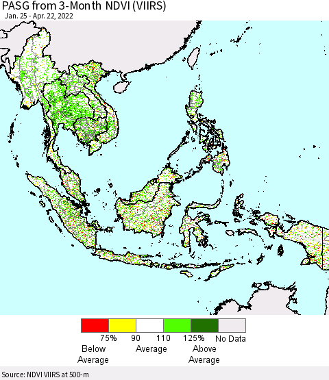South East Asia PASG from 3-Month NDVI (VIIRS) Thematic Map For 4/15/2022 - 4/22/2022
