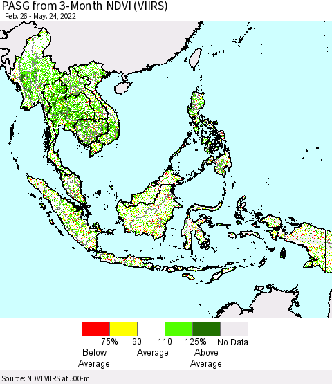 South East Asia PASG from 3-Month NDVI (VIIRS) Thematic Map For 5/17/2022 - 5/24/2022