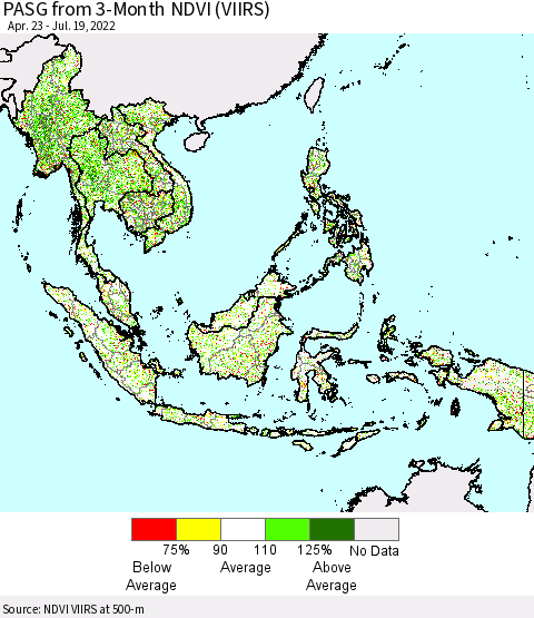 South East Asia PASG from 3-Month NDVI (VIIRS) Thematic Map For 7/12/2022 - 7/19/2022