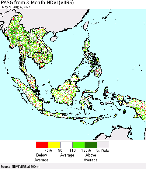 South East Asia PASG from 3-Month NDVI (VIIRS) Thematic Map For 7/28/2022 - 8/4/2022