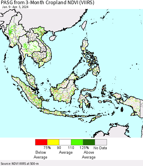South East Asia PASG from 3-Month Cropland NDVI (VIIRS) Thematic Map For 3/29/2024 - 4/5/2024