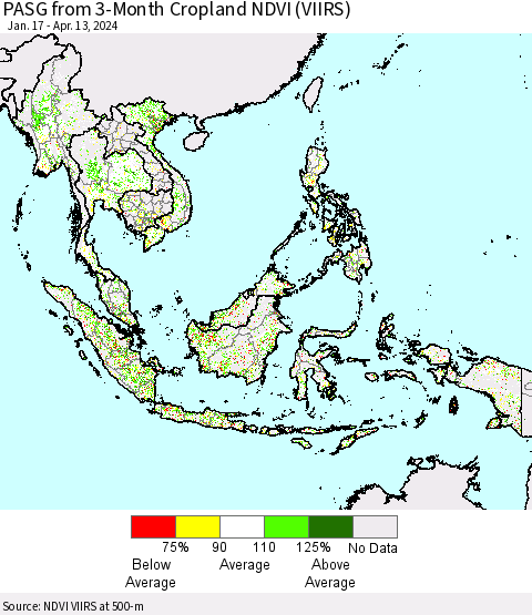 South East Asia PASG from 3-Month Cropland NDVI (VIIRS) Thematic Map For 4/6/2024 - 4/13/2024
