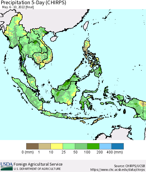 South East Asia Precipitation 5-Day (CHIRPS) Thematic Map For 5/6/2022 - 5/10/2022