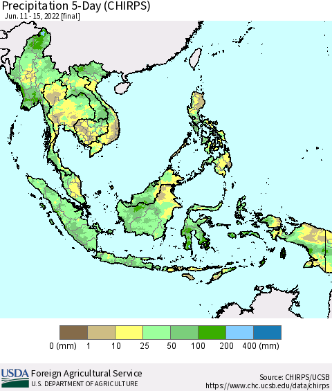 South East Asia Precipitation 5-Day (CHIRPS) Thematic Map For 6/11/2022 - 6/15/2022