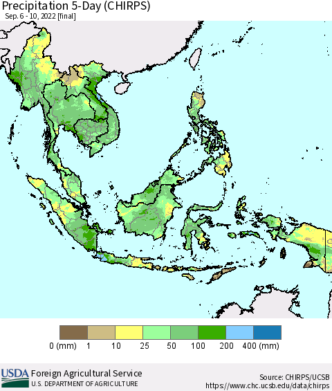 South East Asia Precipitation 5-Day (CHIRPS) Thematic Map For 9/6/2022 - 9/10/2022