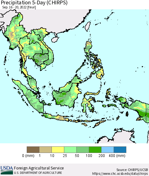 South East Asia Precipitation 5-Day (CHIRPS) Thematic Map For 9/16/2022 - 9/20/2022