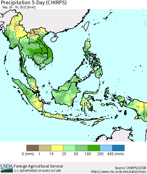 South East Asia Precipitation 5-Day (CHIRPS) Thematic Map For 9/26/2022 - 9/30/2022