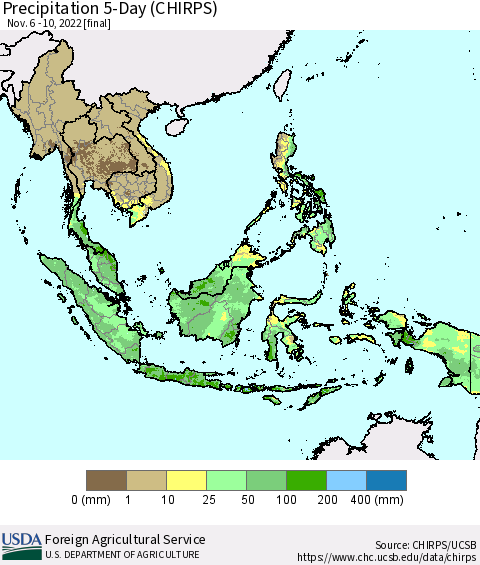South East Asia Precipitation 5-Day (CHIRPS) Thematic Map For 11/6/2022 - 11/10/2022
