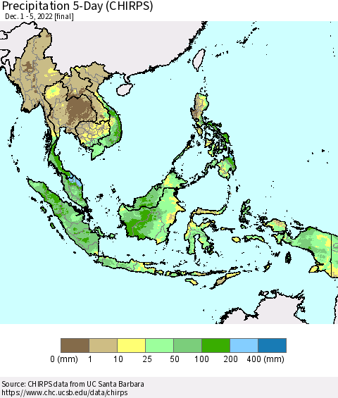 South East Asia Precipitation 5-Day (CHIRPS) Thematic Map For 12/1/2022 - 12/5/2022