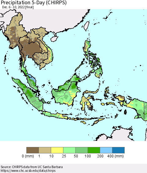South East Asia Precipitation 5-Day (CHIRPS) Thematic Map For 12/6/2022 - 12/10/2022