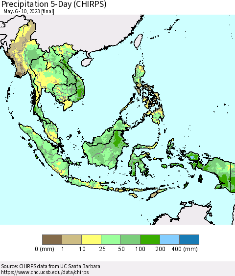 South East Asia Precipitation 5-Day (CHIRPS) Thematic Map For 5/6/2023 - 5/10/2023
