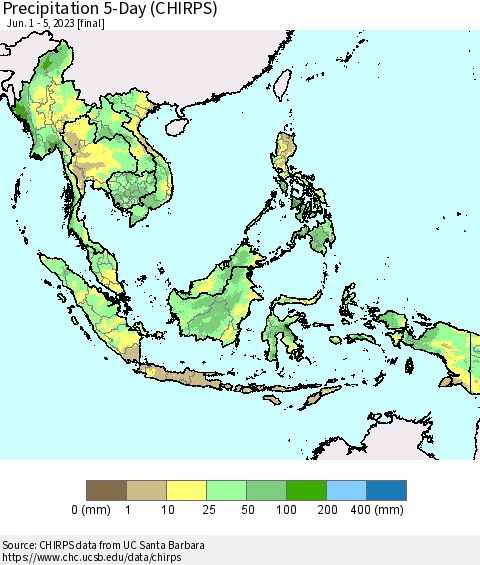 South East Asia Precipitation 5-Day (CHIRPS) Thematic Map For 6/1/2023 - 6/5/2023