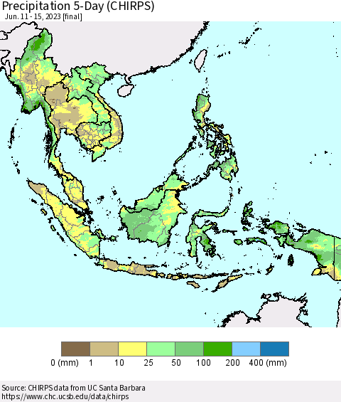 South East Asia Precipitation 5-Day (CHIRPS) Thematic Map For 6/11/2023 - 6/15/2023