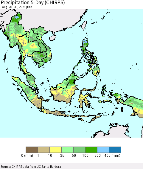 South East Asia Precipitation 5-Day (CHIRPS) Thematic Map For 8/26/2023 - 8/31/2023