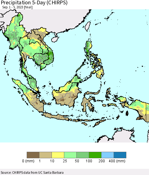 South East Asia Precipitation 5-Day (CHIRPS) Thematic Map For 9/1/2023 - 9/5/2023