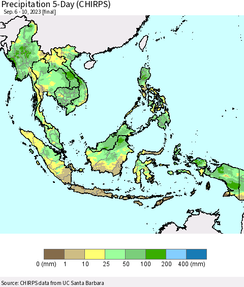 South East Asia Precipitation 5-Day (CHIRPS) Thematic Map For 9/6/2023 - 9/10/2023