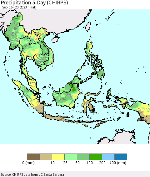 South East Asia Precipitation 5-Day (CHIRPS) Thematic Map For 9/16/2023 - 9/20/2023