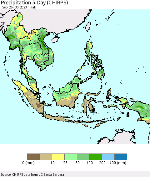 South East Asia Precipitation 5-Day (CHIRPS) Thematic Map For 9/26/2023 - 9/30/2023