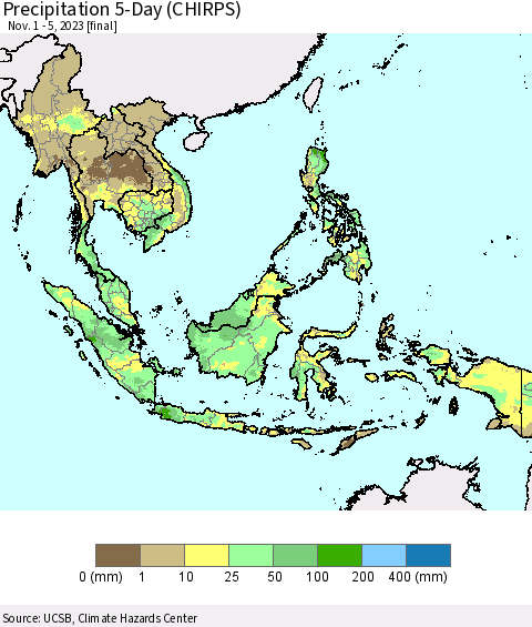 South East Asia Precipitation 5-Day (CHIRPS) Thematic Map For 11/1/2023 - 11/5/2023