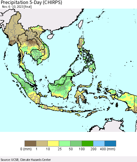 South East Asia Precipitation 5-Day (CHIRPS) Thematic Map For 11/6/2023 - 11/10/2023