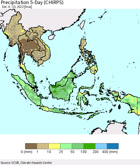 South East Asia Precipitation 5-Day (CHIRPS) Thematic Map For 12/6/2023 - 12/10/2023